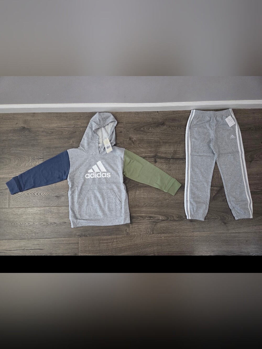 adidas Kids' Grey Colorblock Hoodie - Grey/Olive